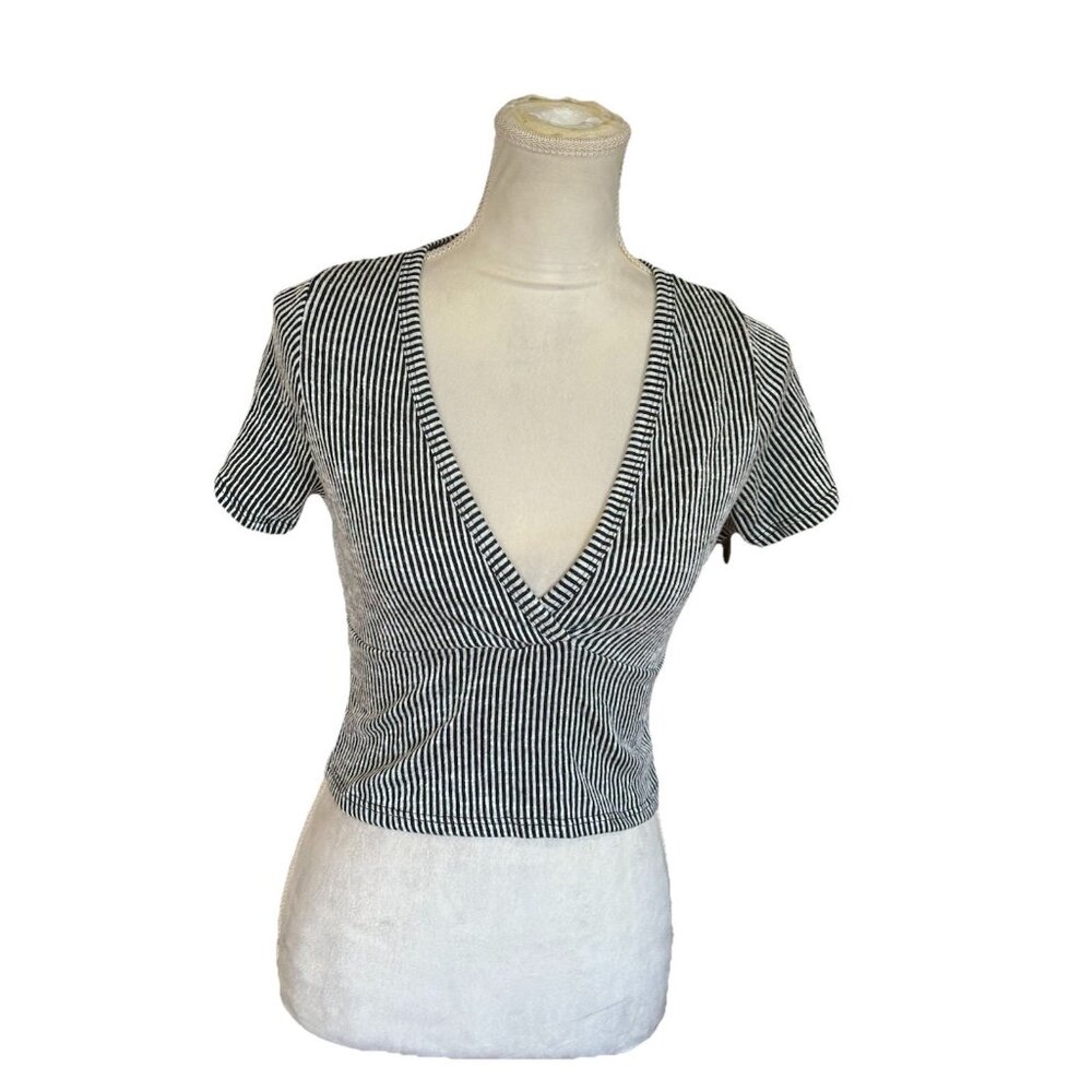 Women’s Y2K Babydoll Top Stripped Stretchy V Neck Going Out Top Goth Size S